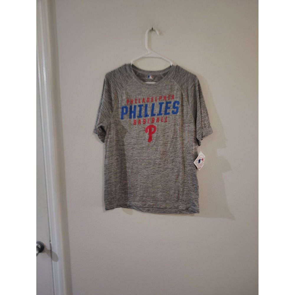 MLB Philadelphia Phillies Mens‎ T-Shirt Heather Grey Space Dye Raglan Medium NWT